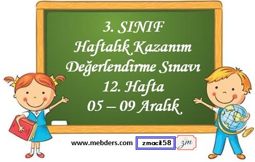 3. Sınıf Haftalık Kazanım Değerlendirme Testi 12. Hafta 05 - 09 Aralık